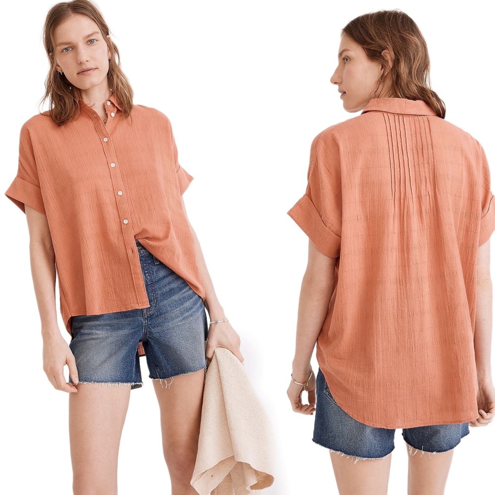 Madewell Courier Pintuck-Back Shirt in Textured Windowpane Size Large